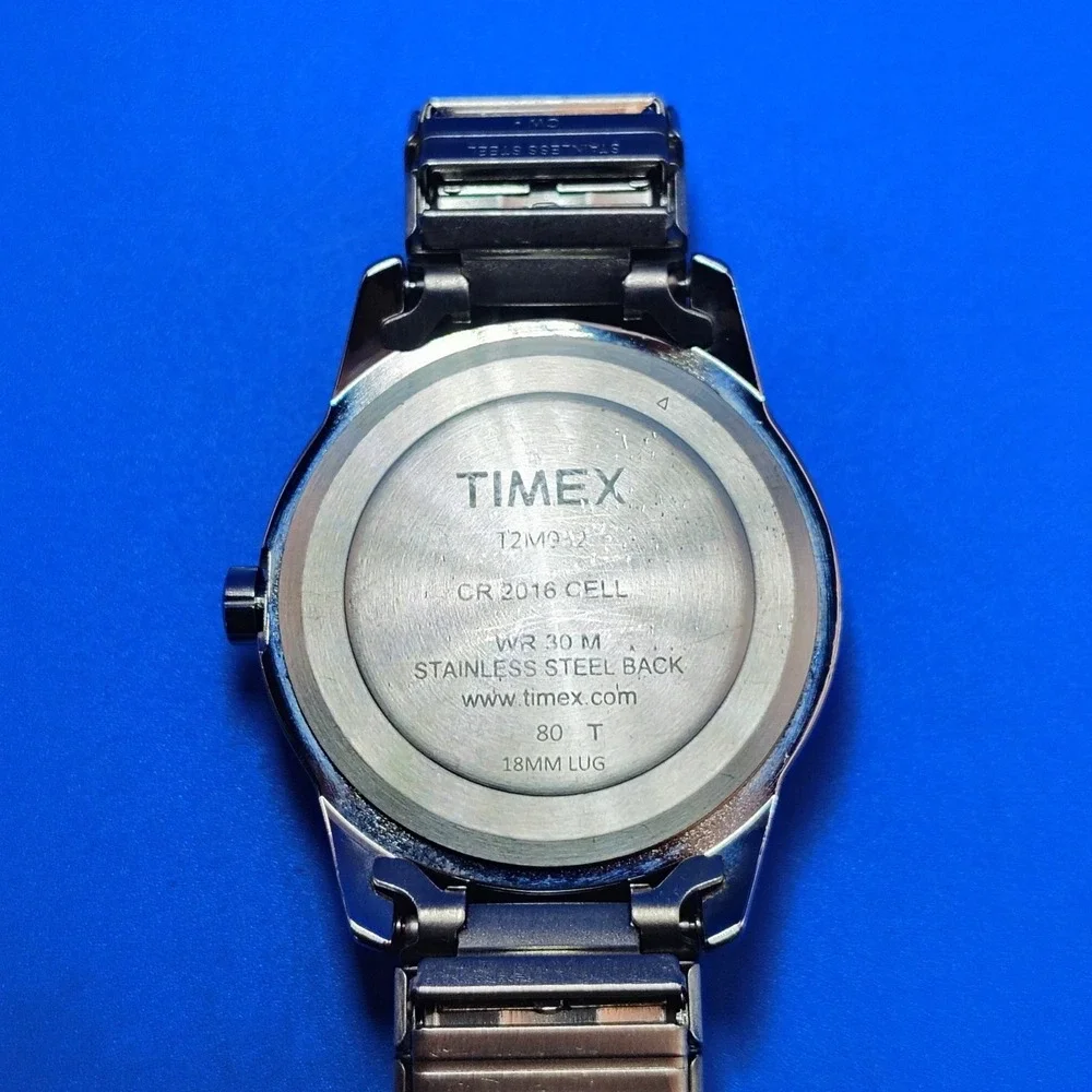 2018 Timex Mens Day-Date Black Dial Quartz Watch‎ Stainless Steel Fully Restored